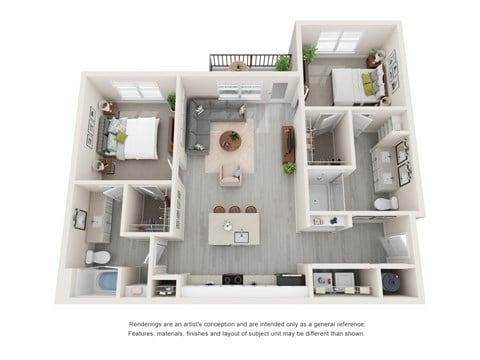 Floor plan for 2 beds, 2 baths, 1149 sqft
